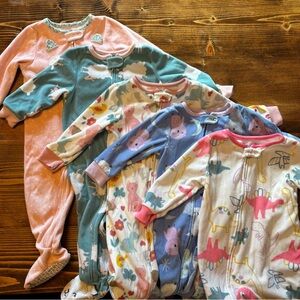 Carter's Pajama Lot of 5 fleece footed pajamas  - Pink, Teal, Blue, White
